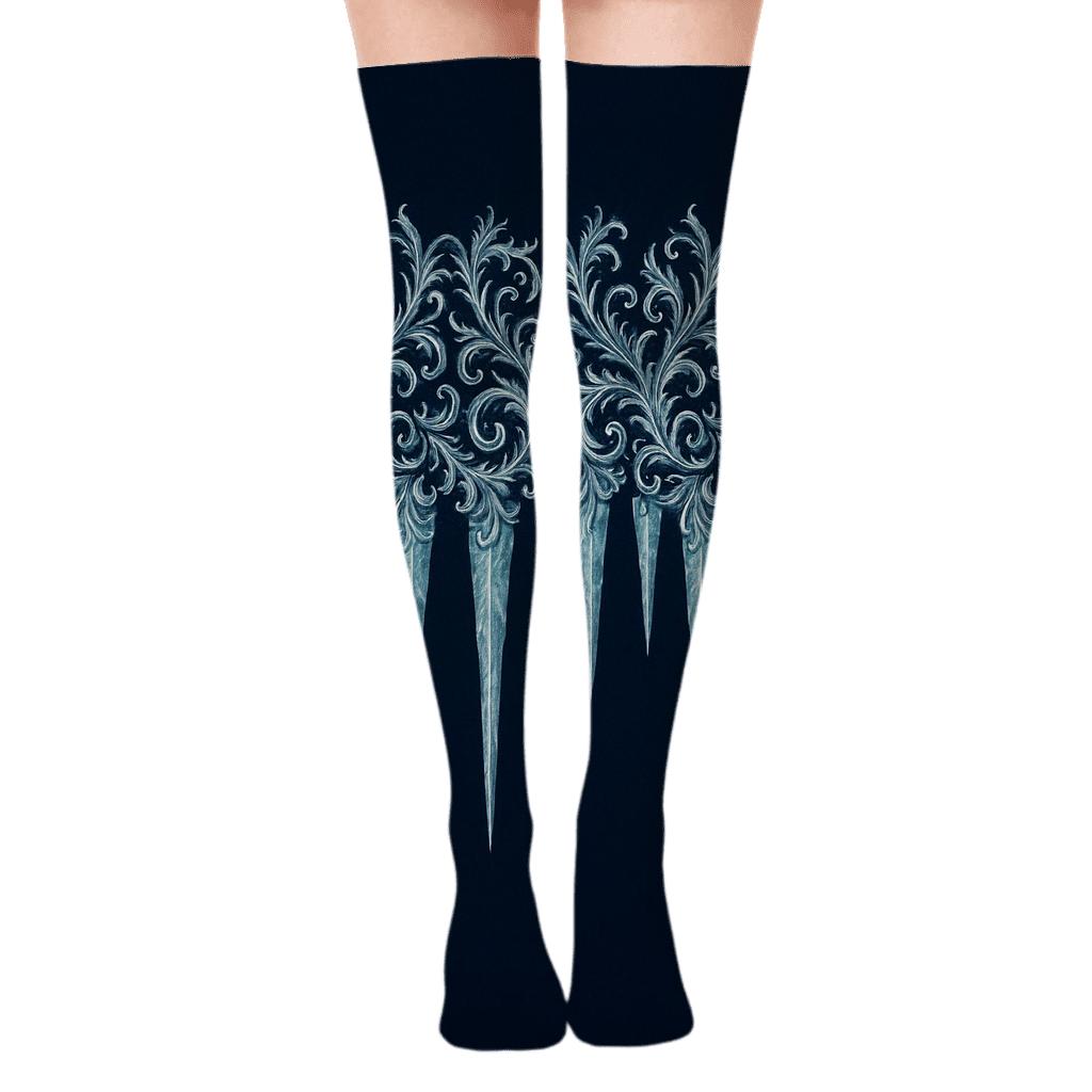 Icicle Fringe Border Christmas stylish fashion over-the-knee socks