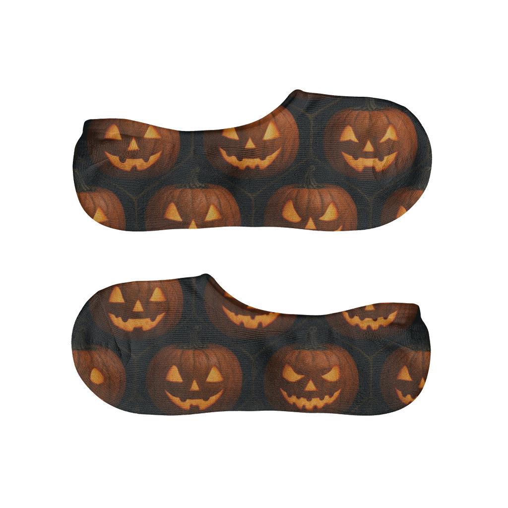 Glowing Pumpkin Tessellation On Black Background low cut no-show socks