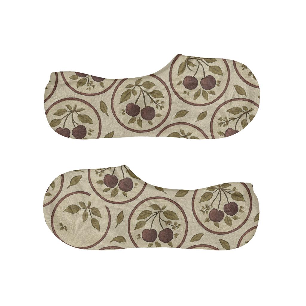 Tessellated Cherry Wreath Medallions On Cream comfortable low-cut socks