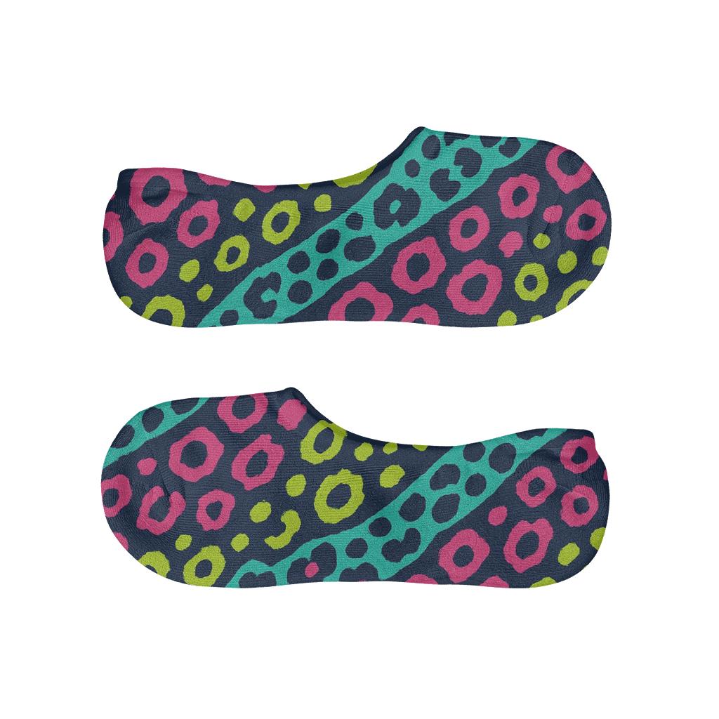 Neon Spot Wave On Navy designer print no-show socks