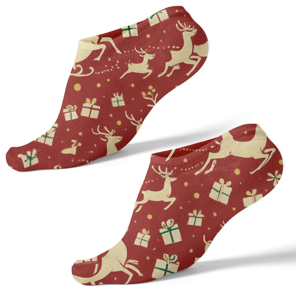Santa Sleigh Diagonal Array On Festive Red Background soft everyday ankle socks