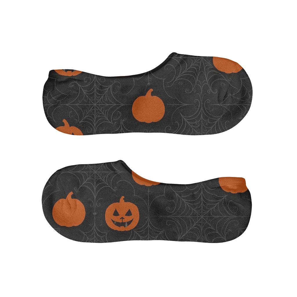 Spider Web Overlay With Pumpkins On Black Background soft cotton no-show socks
