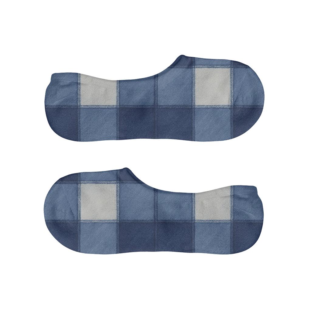 Navy Gingham With Tonal Gradient Insets designer print no-show socks