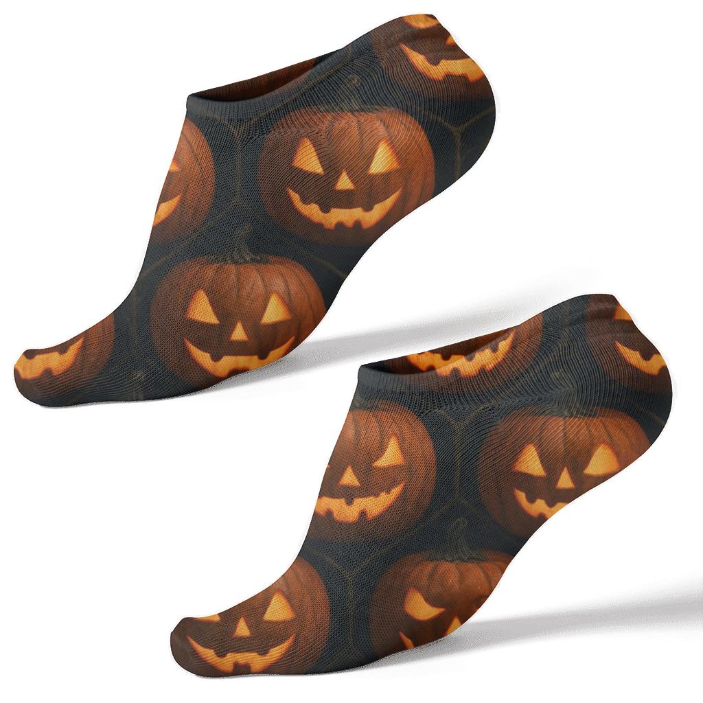 Glowing Pumpkin Tessellation On Black Background unique graphic ankle socks