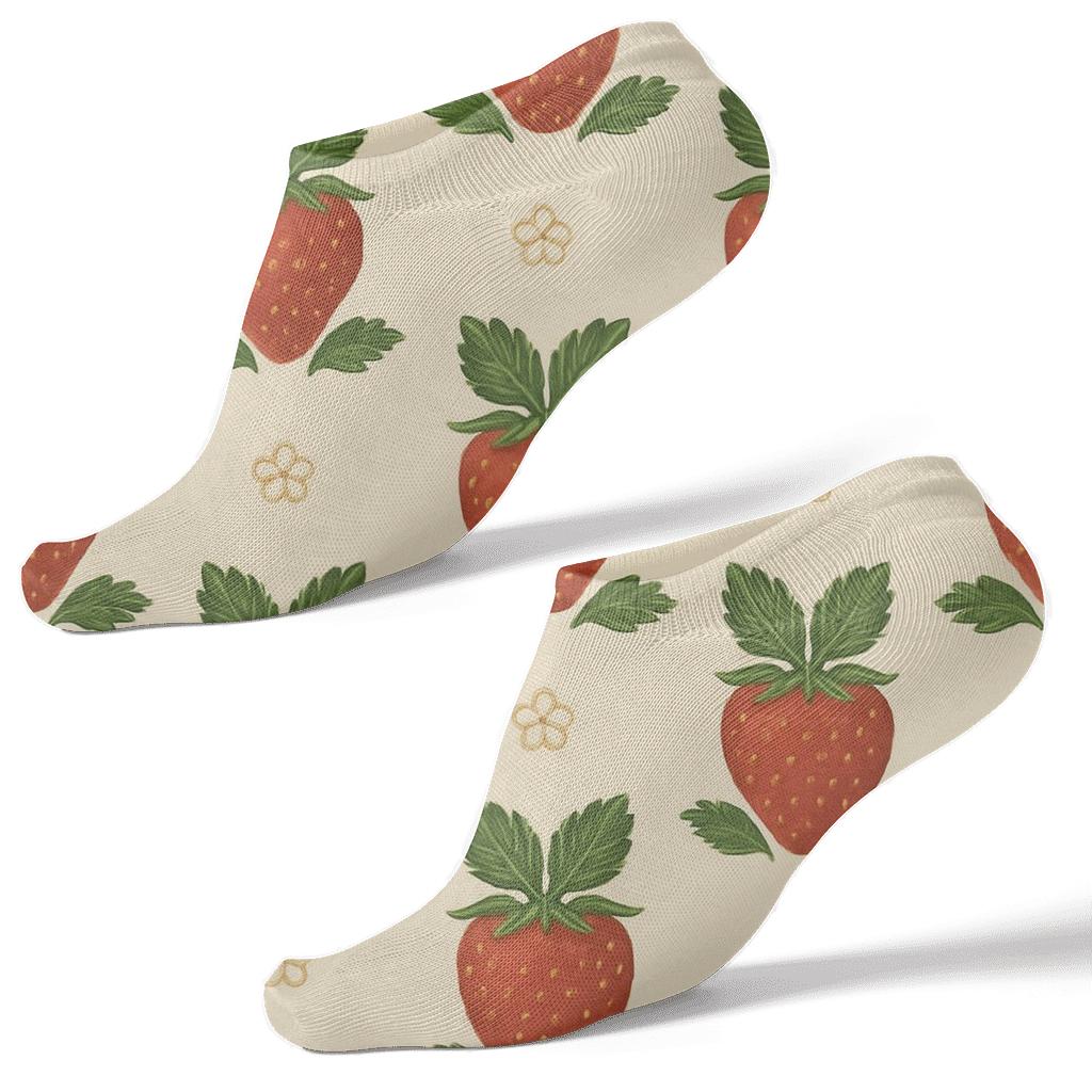 Strawberry Grid On Cream Background designer print ankle socks