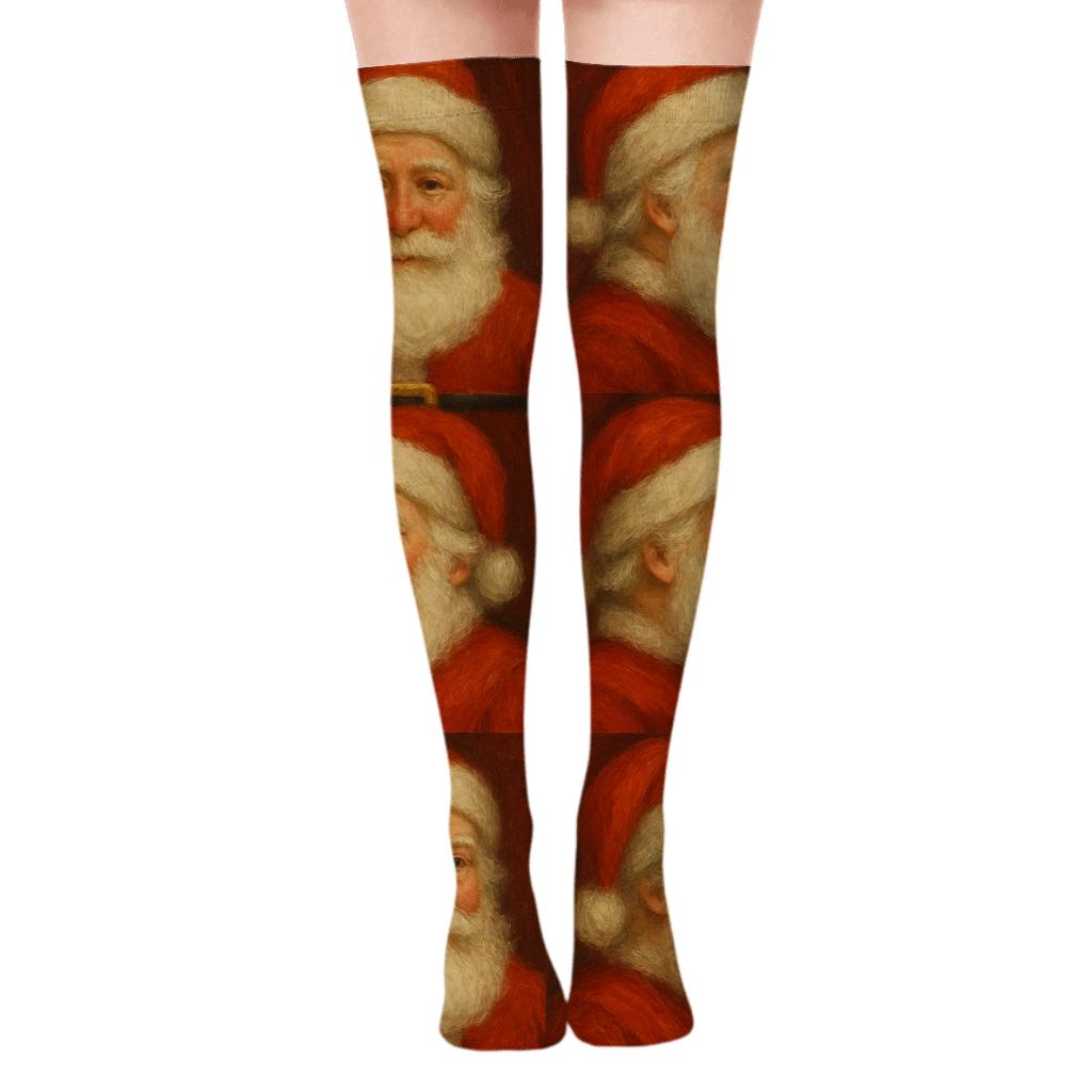 Cozy Santa Face Pattern With Repeating Beard Motif stylish fashion over-the-knee socks