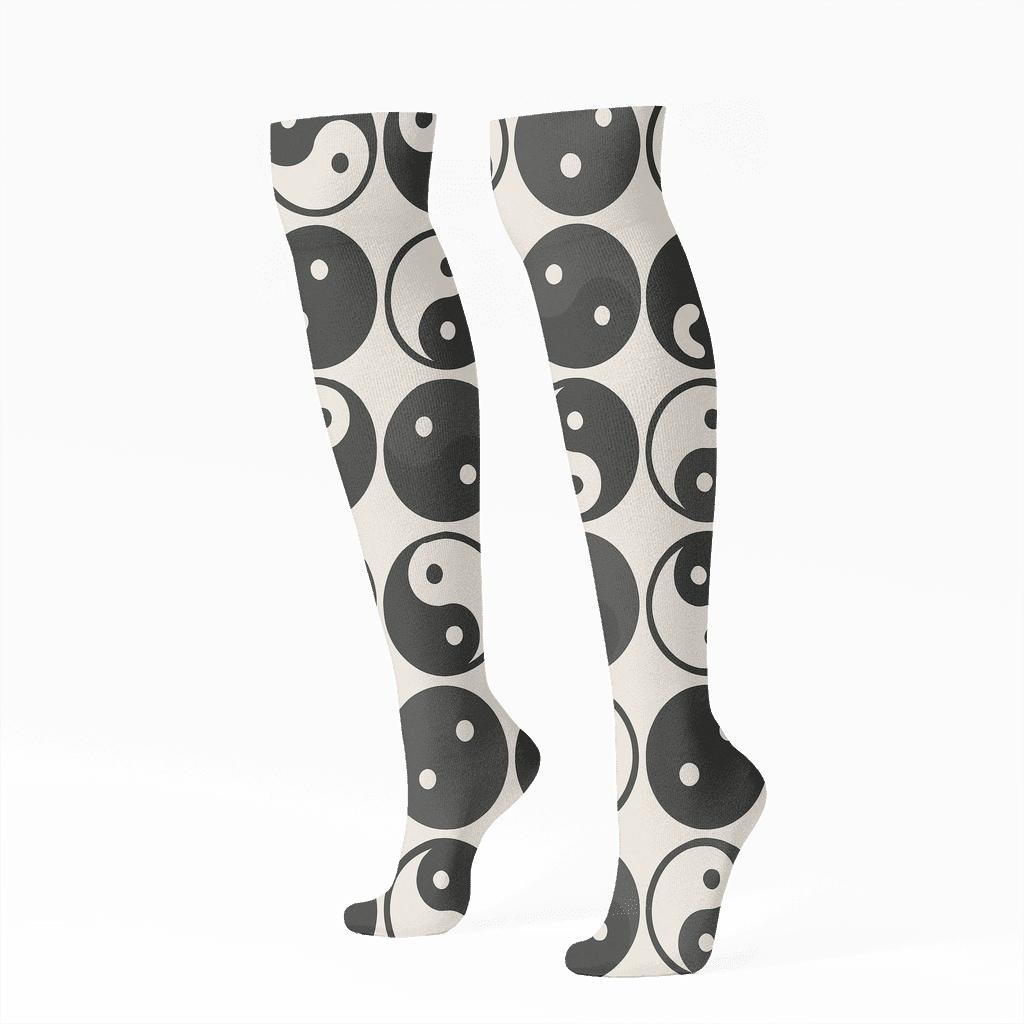 Minimal Taijitu Grid On Soft Ivory soft everyday knee-high socks