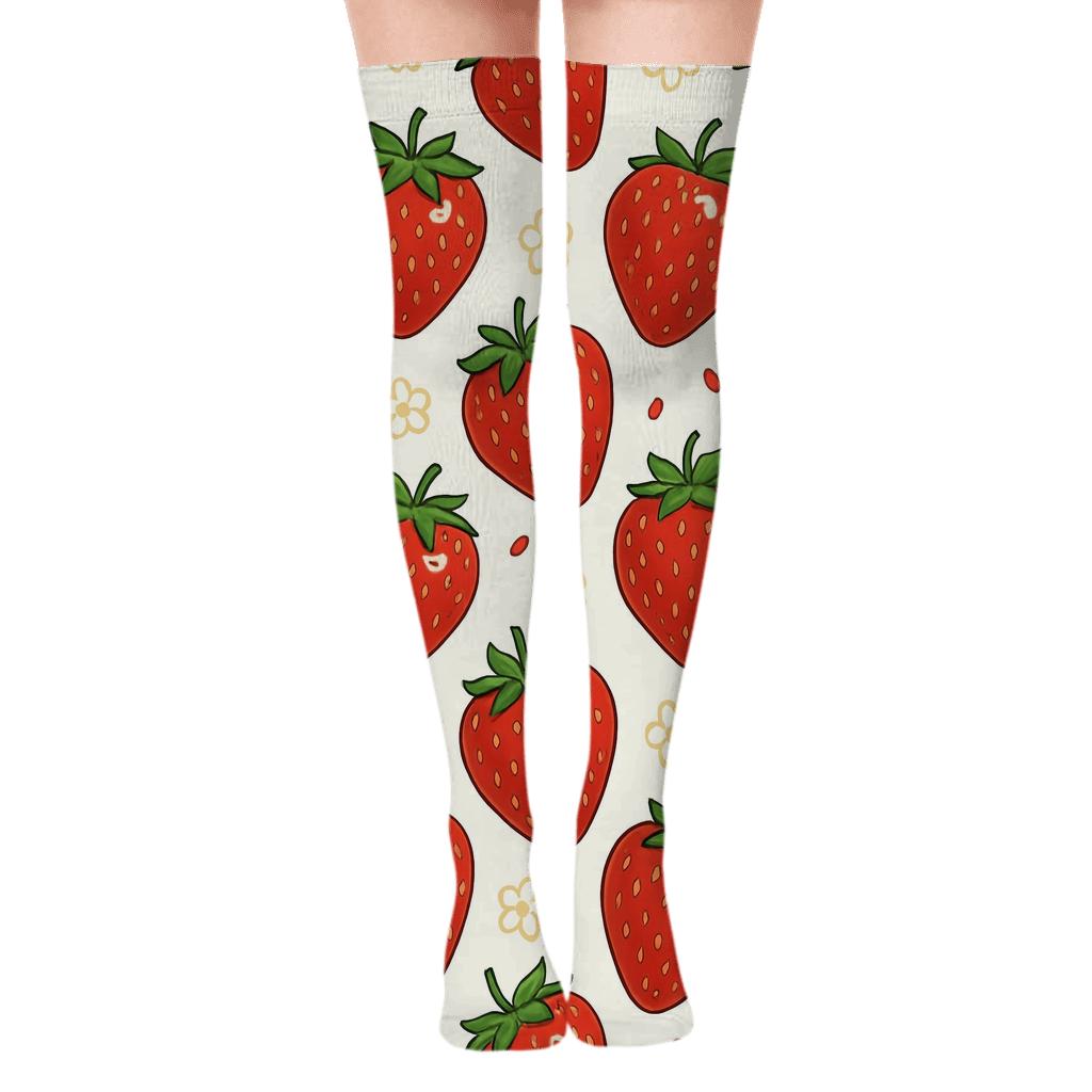 Strawberry Grid On White Background premium cozy over-the-knee socks