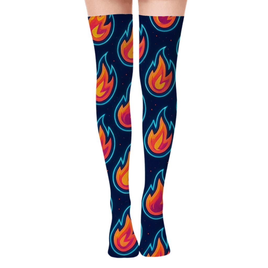 Neon Tongues On Night Field designer print over-the-knee socks