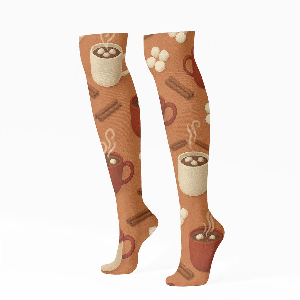 Holiday Cocoa Mug Grid designer print knee-high socks
