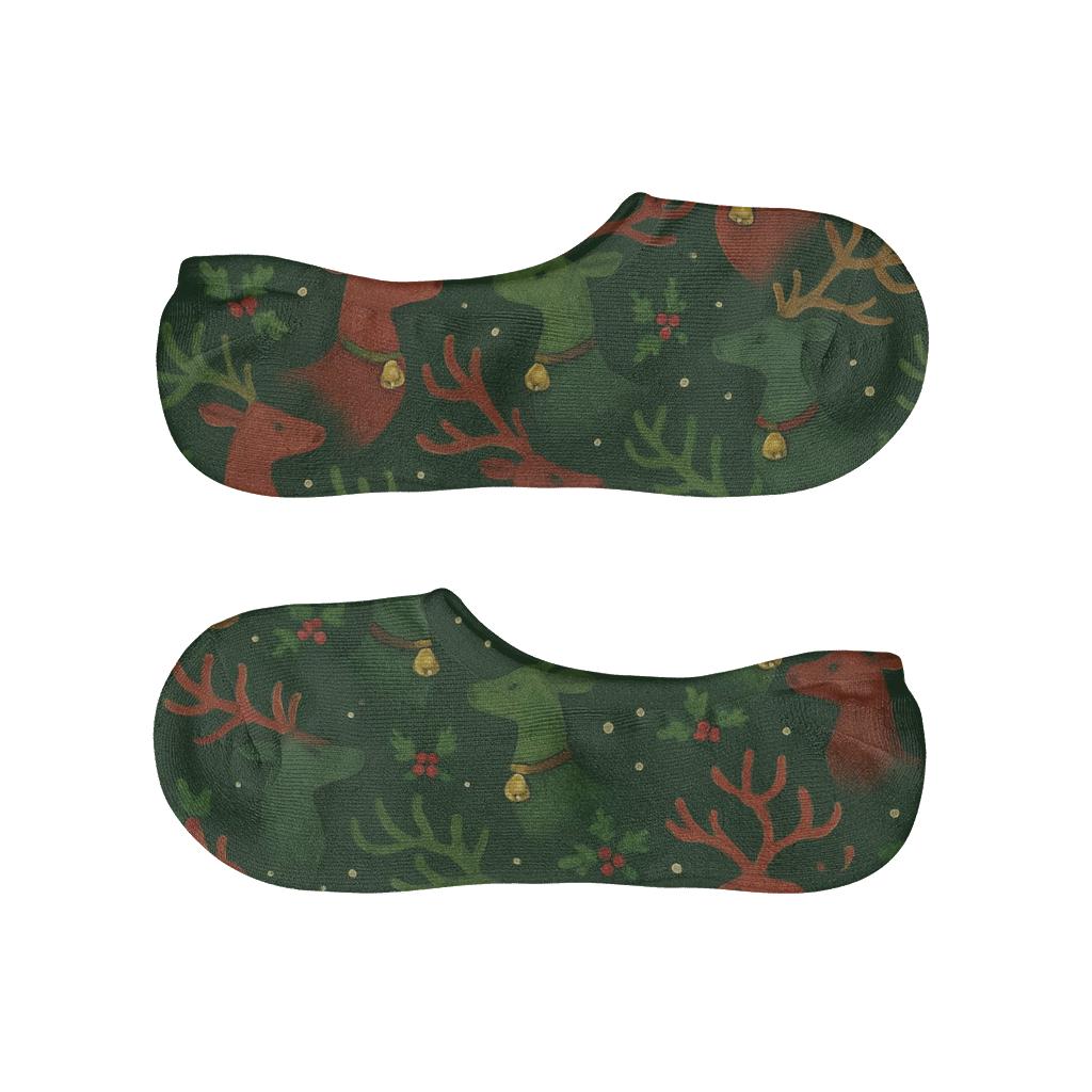 Christmas Carol Reindeer Grid anti-slip no-show socks