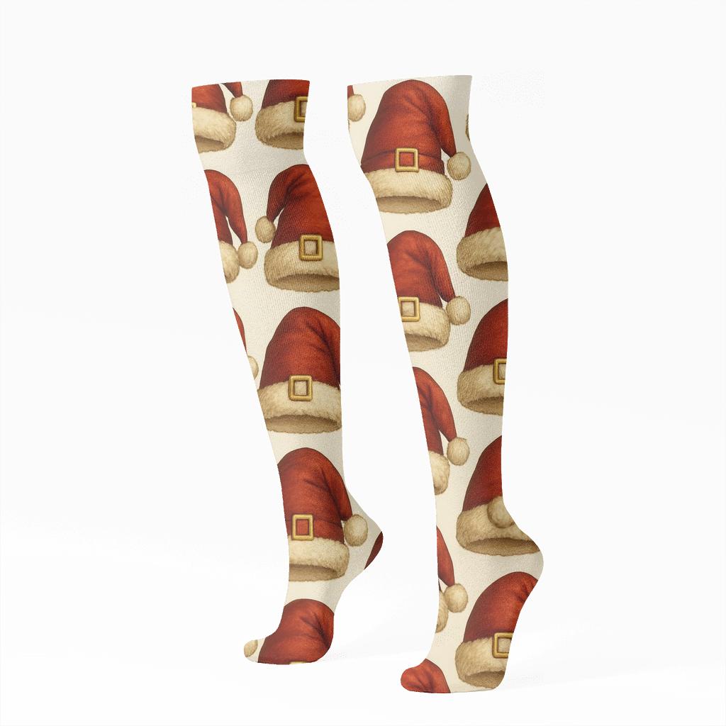 Santa Hat Grid Pattern soft everyday knee-high socks