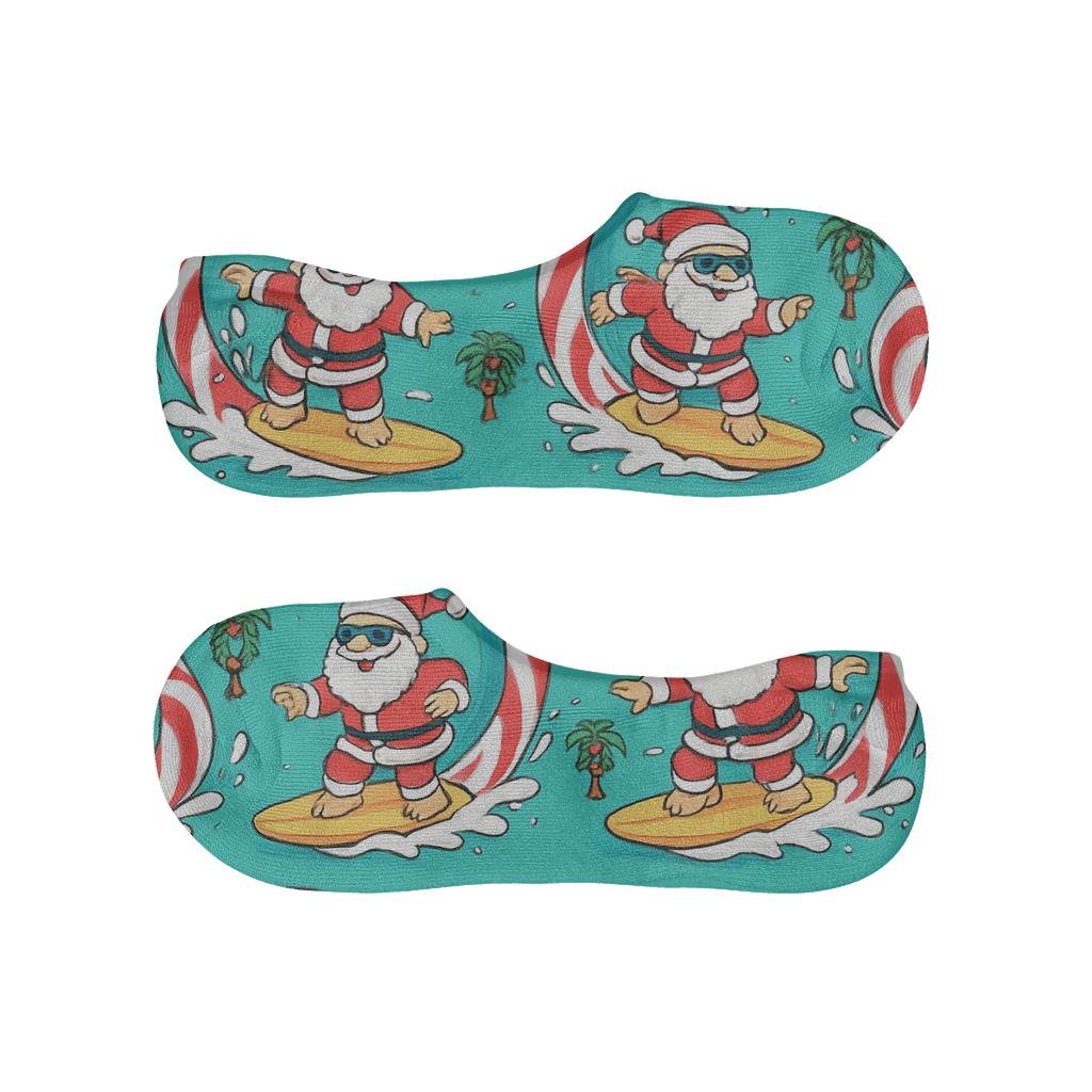 Santa Surfing Scene Christmas anti-slip no-show socks