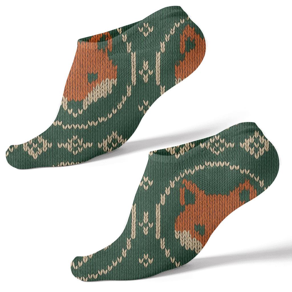 Cozy Knit Fox Fair Isle designer print ankle socks