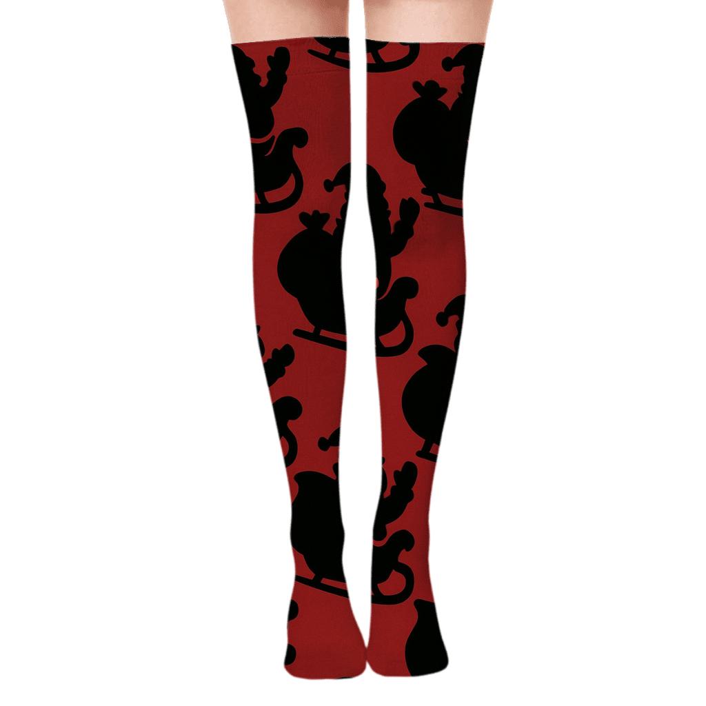 Sleigh Silhouette With Santa trendy patterned over-the-knee socks