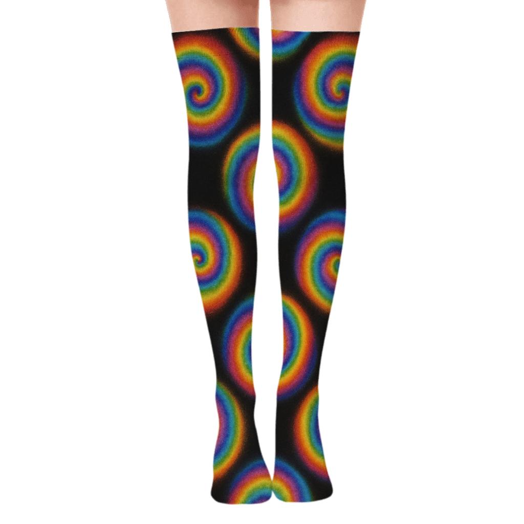 Spiral Whorl Grid On Black Background soft everyday over-the-knee socks