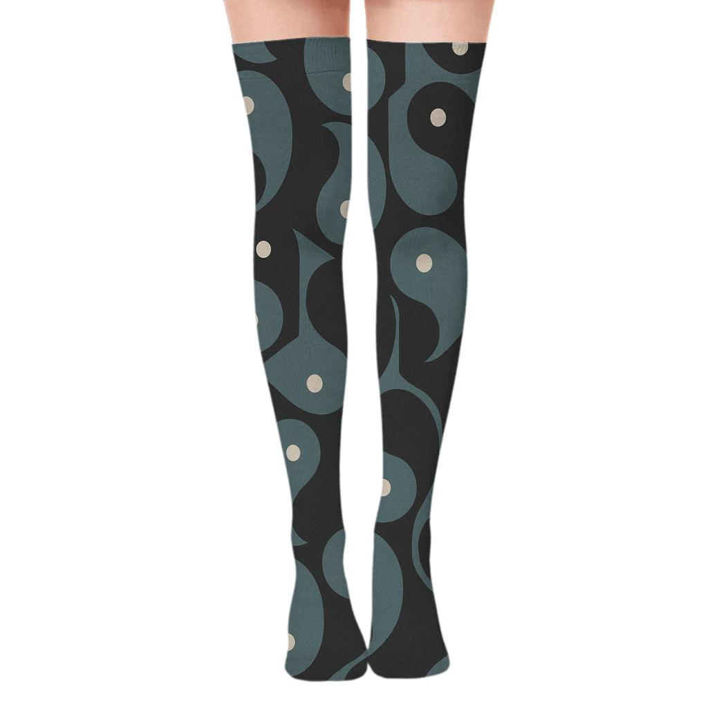 Interlocking Teardrop Tessellation On Charcoal stylish fashion over-the-knee socks