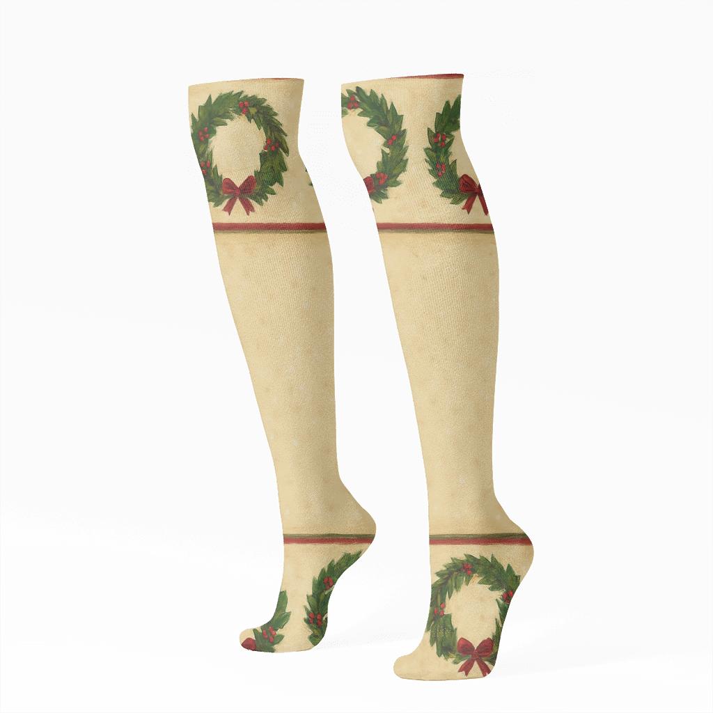 Festive Wreath Border Holiday Tablecloth personalized knee-high socks