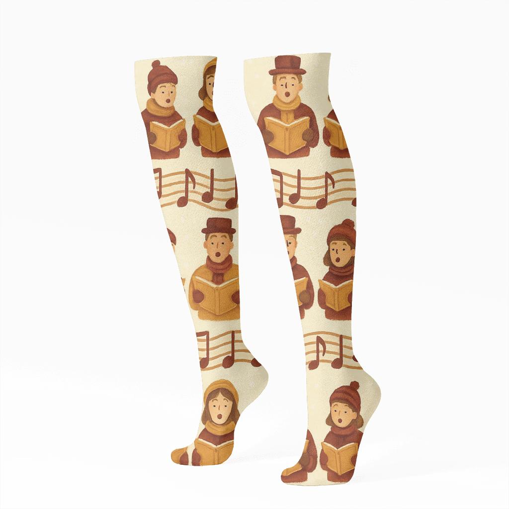 Carolers In Row Holiday Poster trendy patterned knee-high socks
