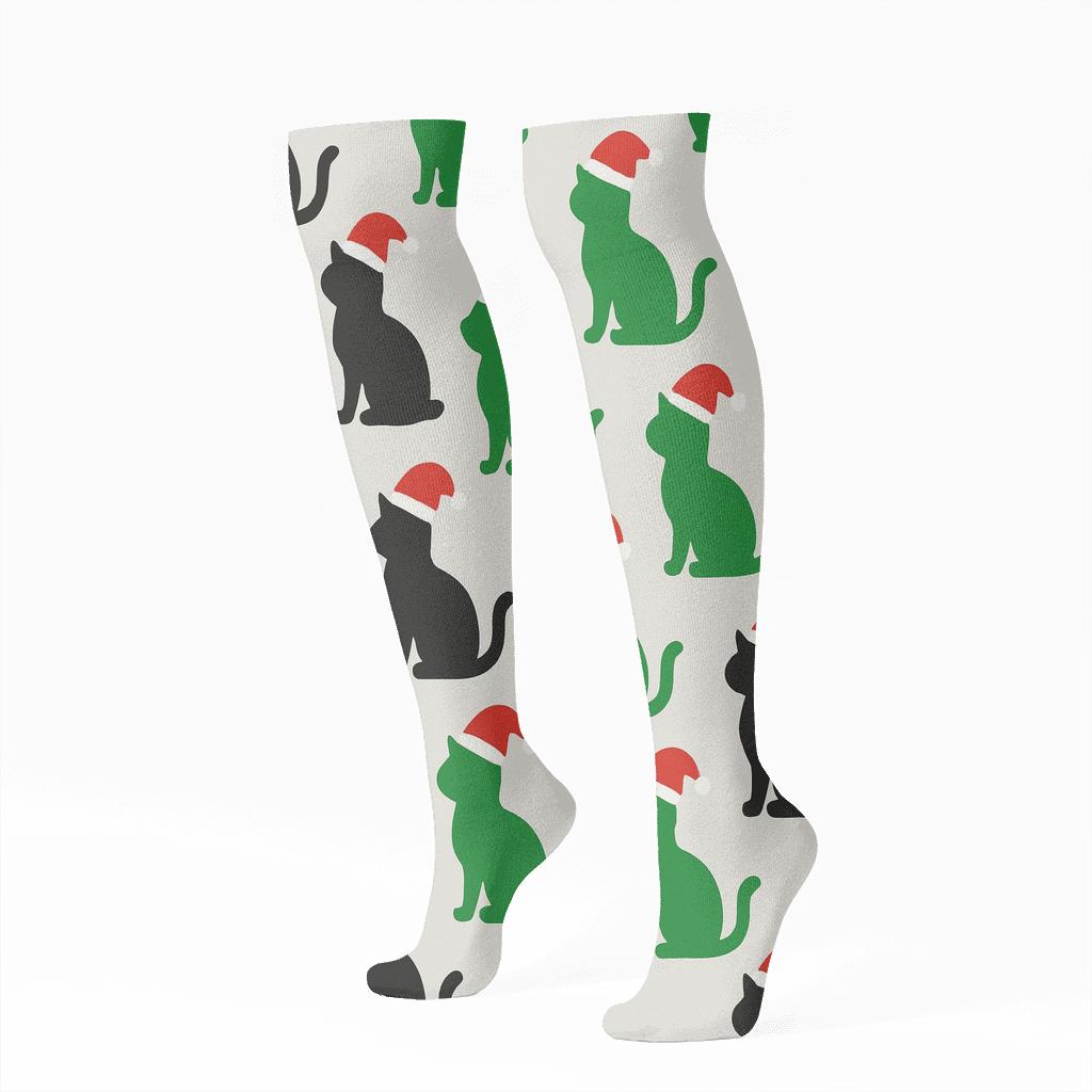 Caroling Cat Silhouette Holiday soft everyday knee-high socks