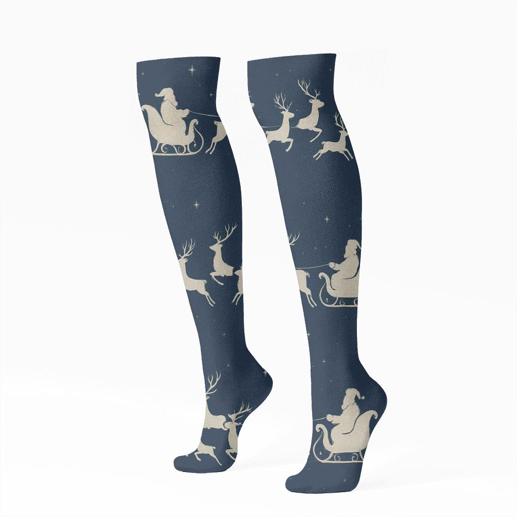 Midnight Sleigh Ride Xmas Wrap stylish athletic knee-high socks