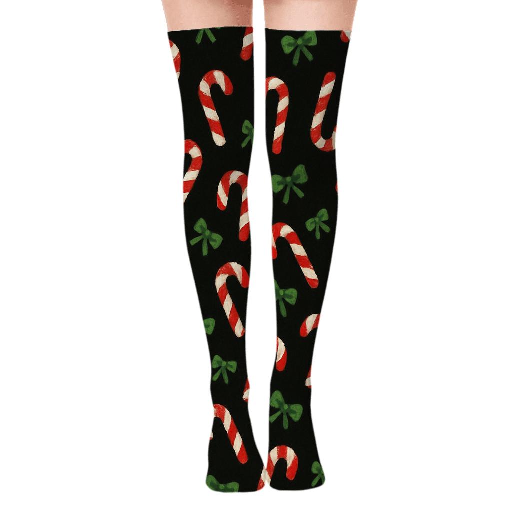 Xmas Candy Cane Scatter Socks soft everyday over-the-knee socks