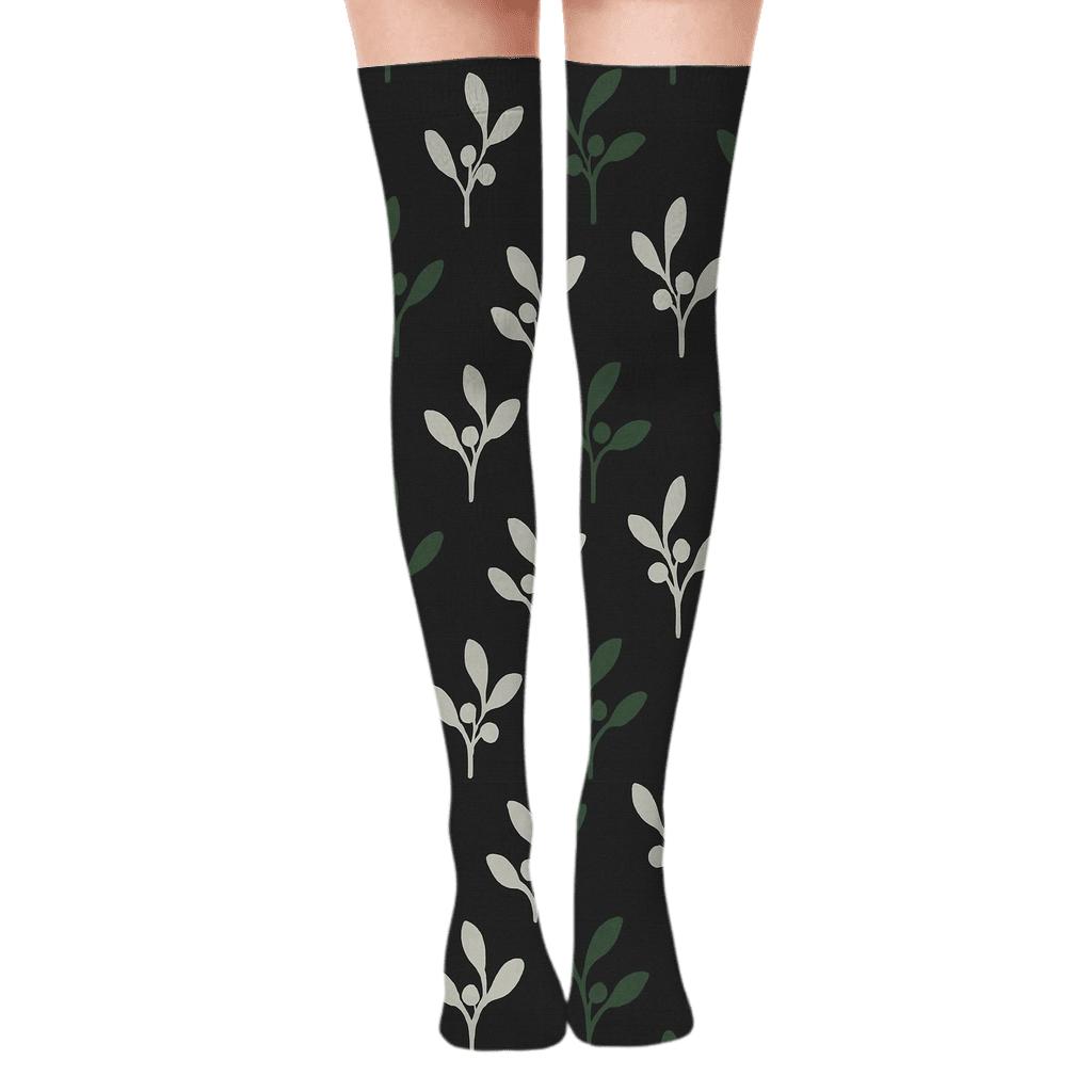 Mistletoe Silhouette Holiday Socks premium cozy over-the-knee socks