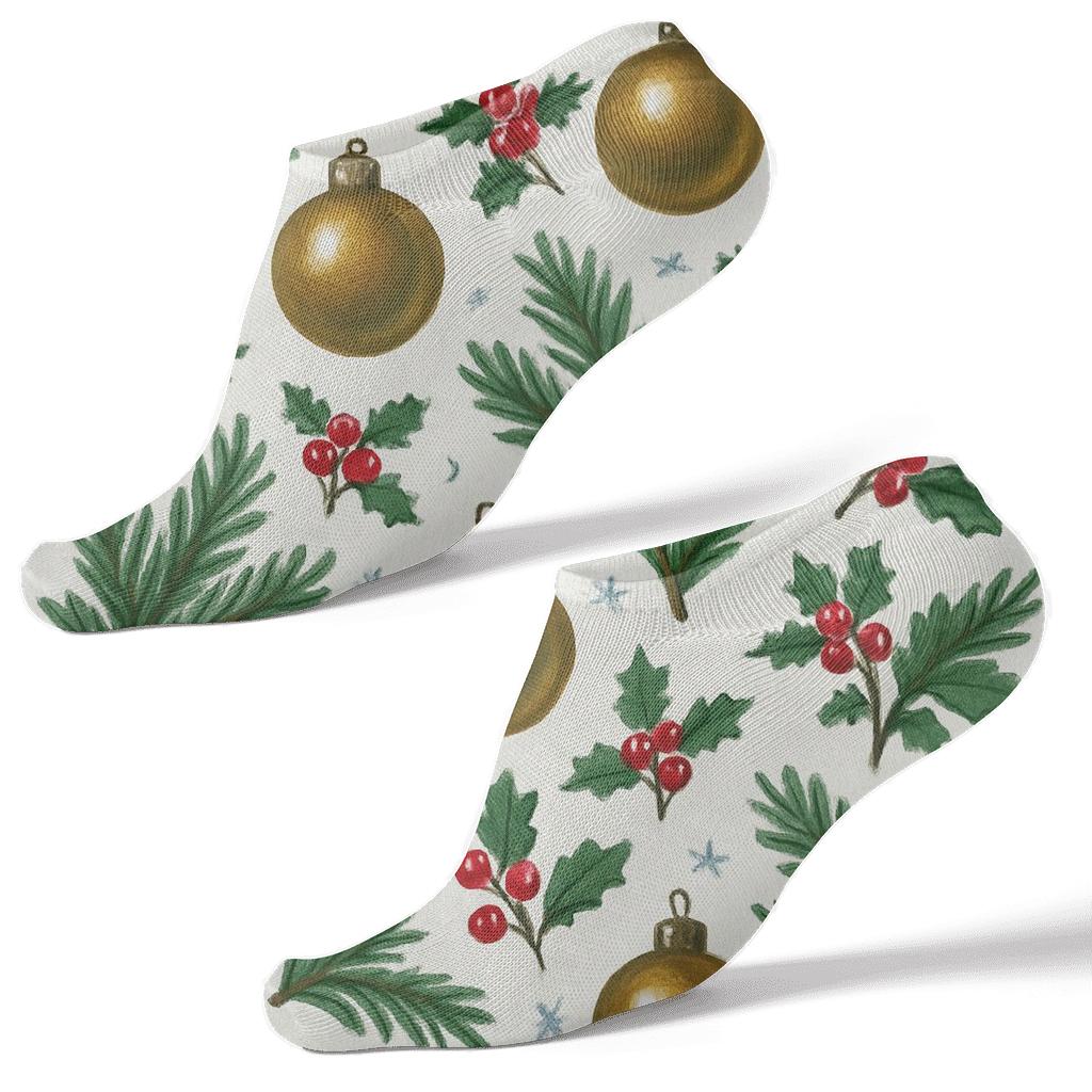 Evergreen Ornament Grid premium sports ankle socks