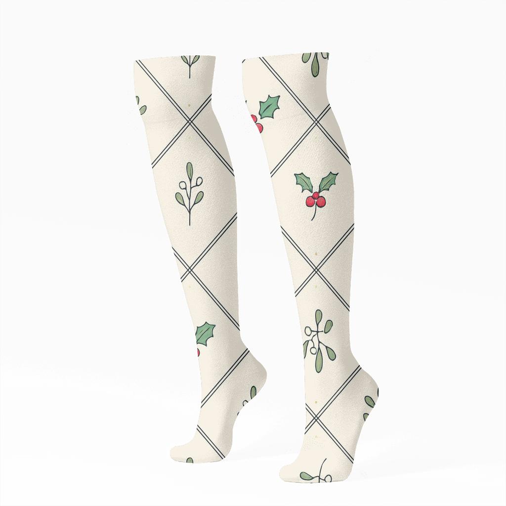 Minimal Holly Lattice On Ivory custom knee-high socks