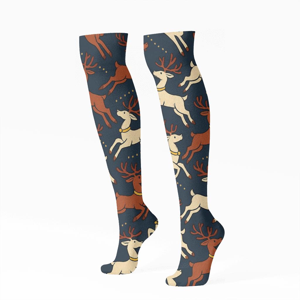 Reindeer Chevron Holiday unique graphic knee-high socks