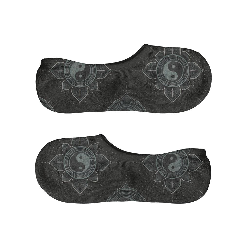 Radial Duality Mandala On Black Field custom no-show socks