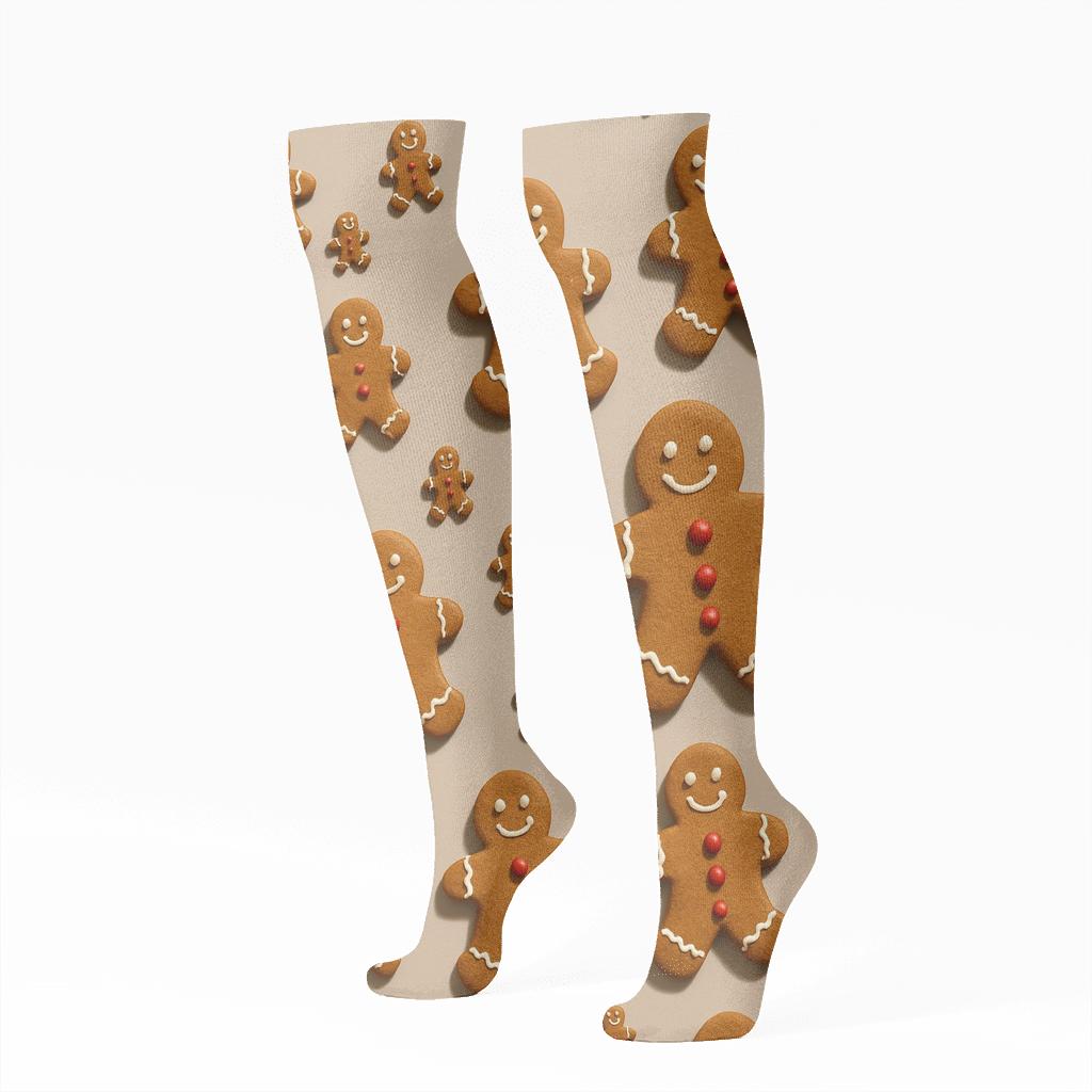 Gingerbread Men Rhythmic Progression On Light Taupe Background soft everyday knee-high socks