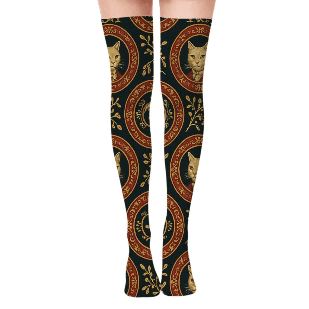 Gold Bauble Cat Concentric stylish fashion over-the-knee socks