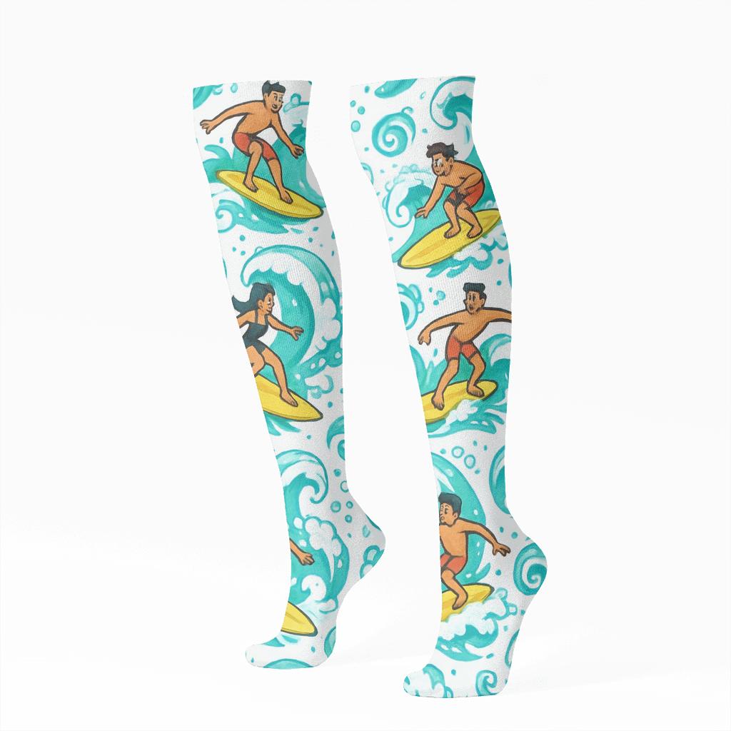 Playful Surf Spot Scatter custom knee-high socks