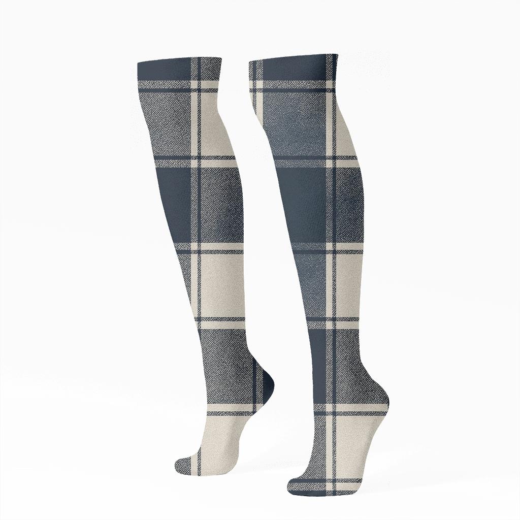 Navy Tartan Plaid Blocks With Tonal Gradients personalized knee-high socks