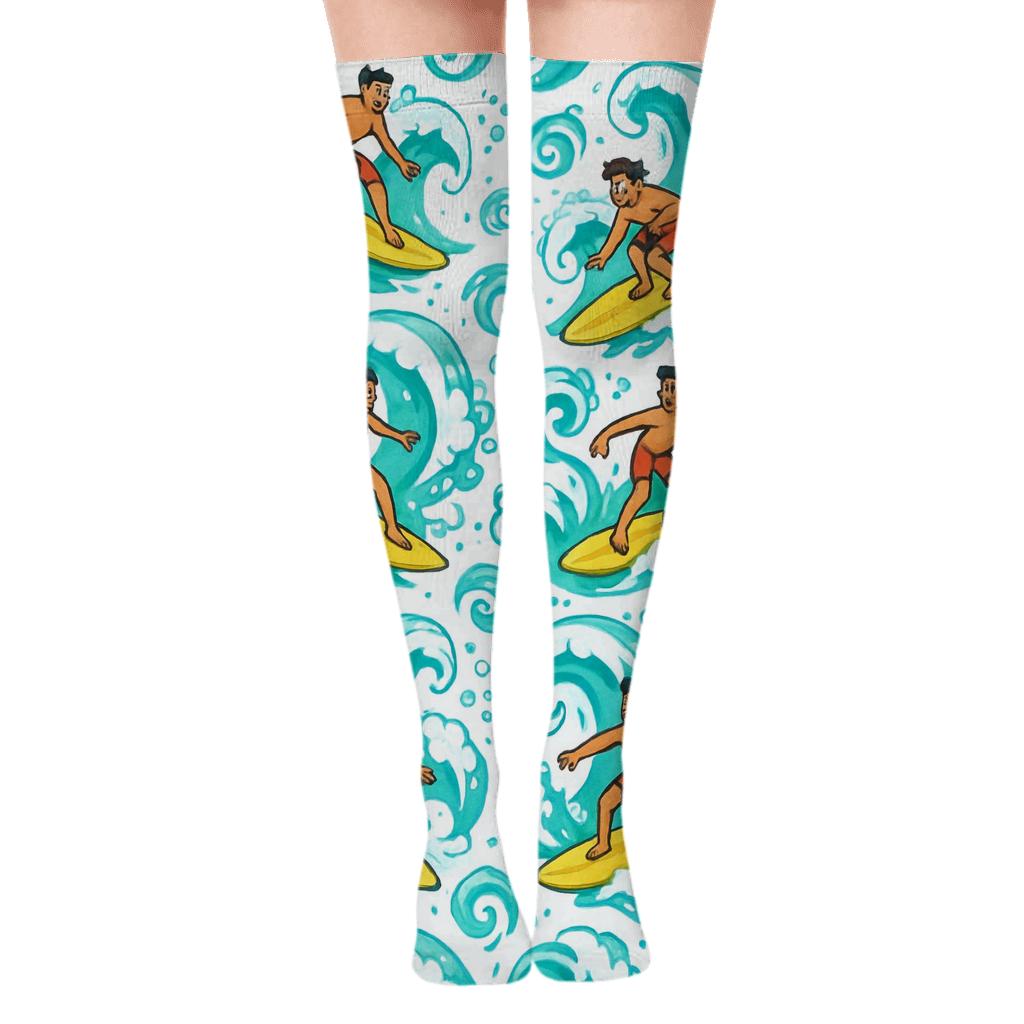 Playful Surf Spot Scatter stylish fashion over-the-knee socks