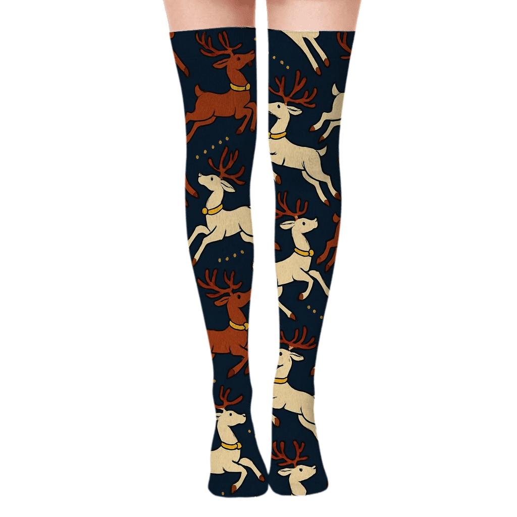 Reindeer Chevron Holiday personalized over-the-knee socks