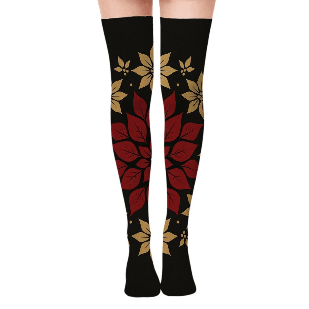 Holiday Poinsettia Radial premium cozy over-the-knee socks