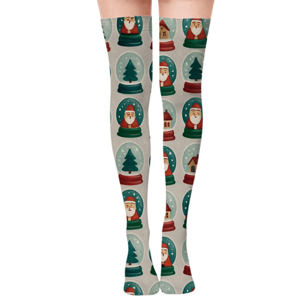 Snow Globe Micro Tile Holiday comfortable cotton over-the-knee socks