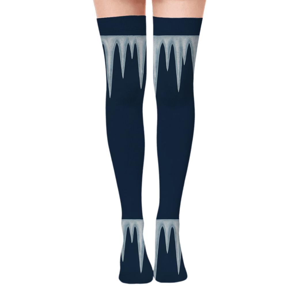 Icicle Fringe Border Holiday designer print over-the-knee socks