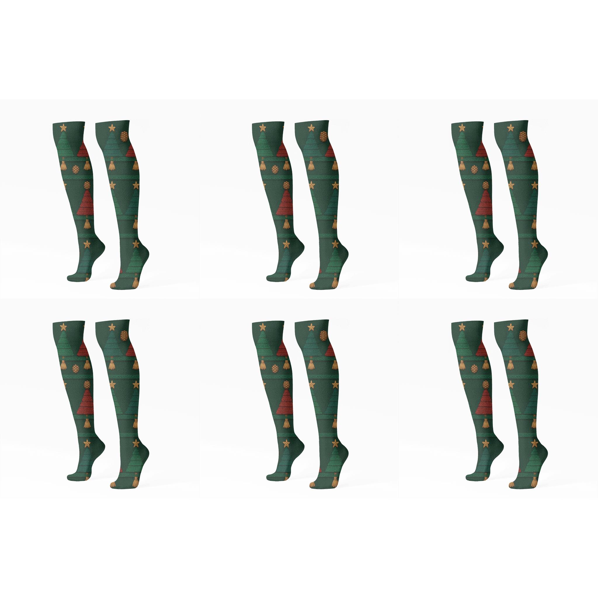 Nordic Garland With Christmas Tree Motifs premium sports knee-high socks