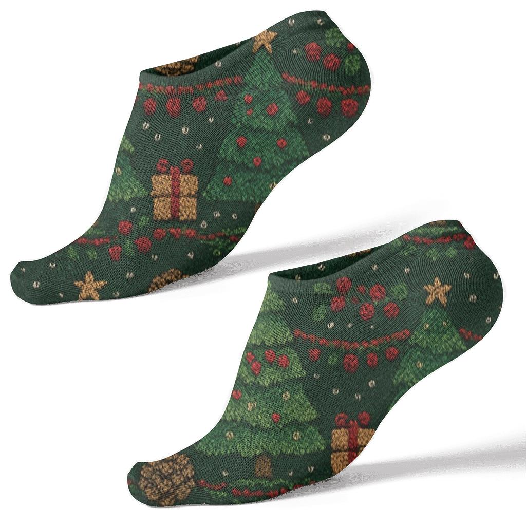 Evergreen Garland Pattern With Christmas Tree Motifs personalized ankle socks