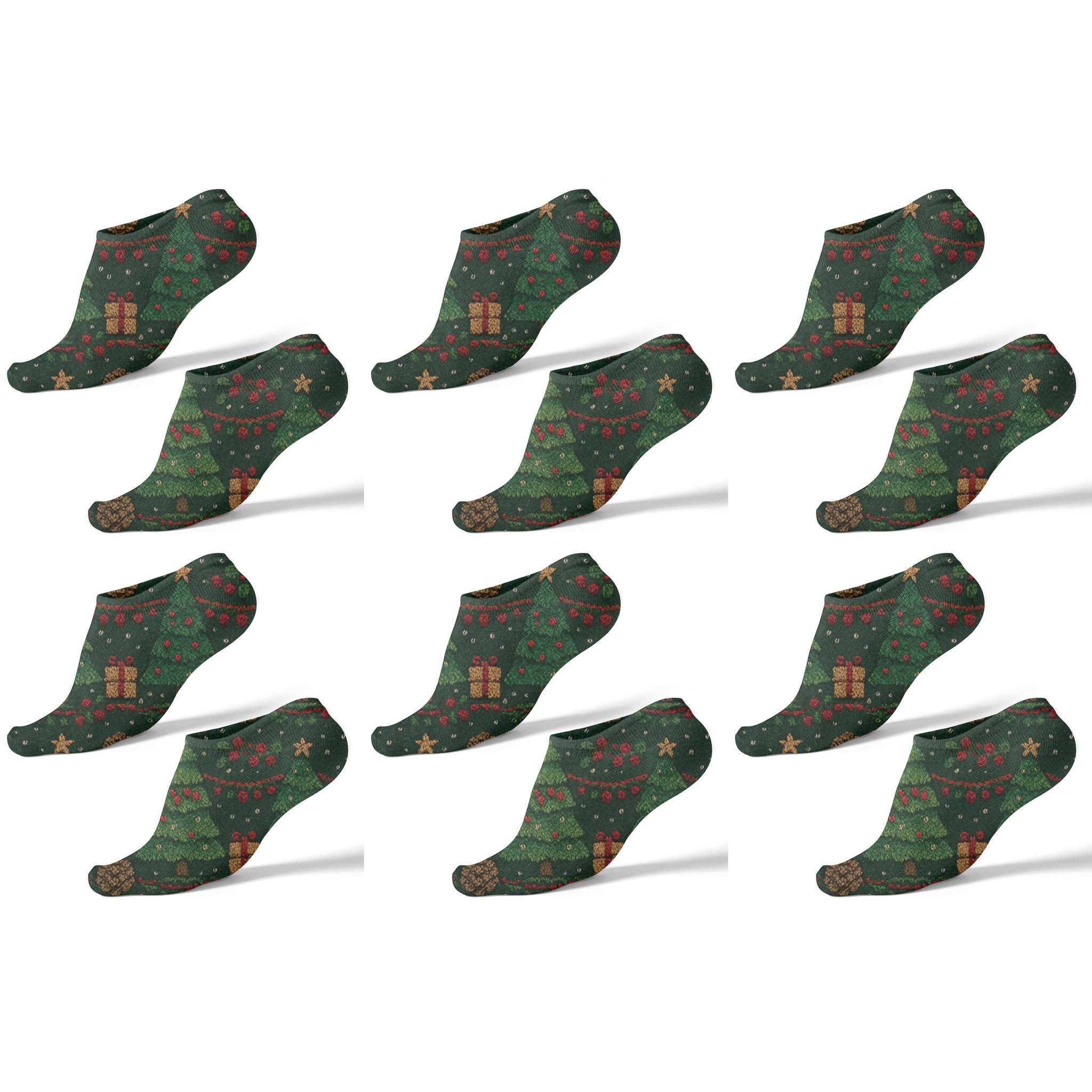 Evergreen Garland Pattern With Christmas Tree Motifs comfortable cotton ankle socks