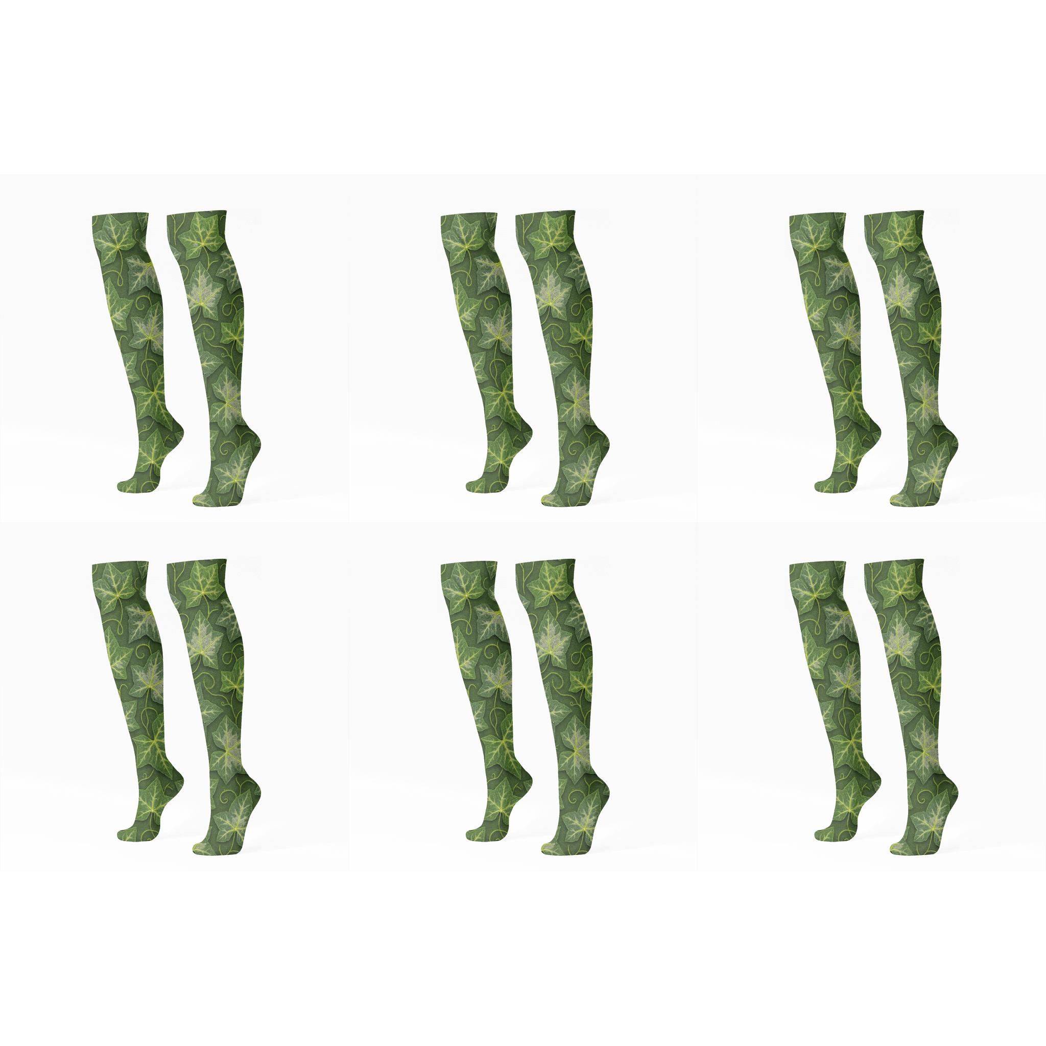 Ivy Tendril Tessellation On Moss Ground custom knee-high socks