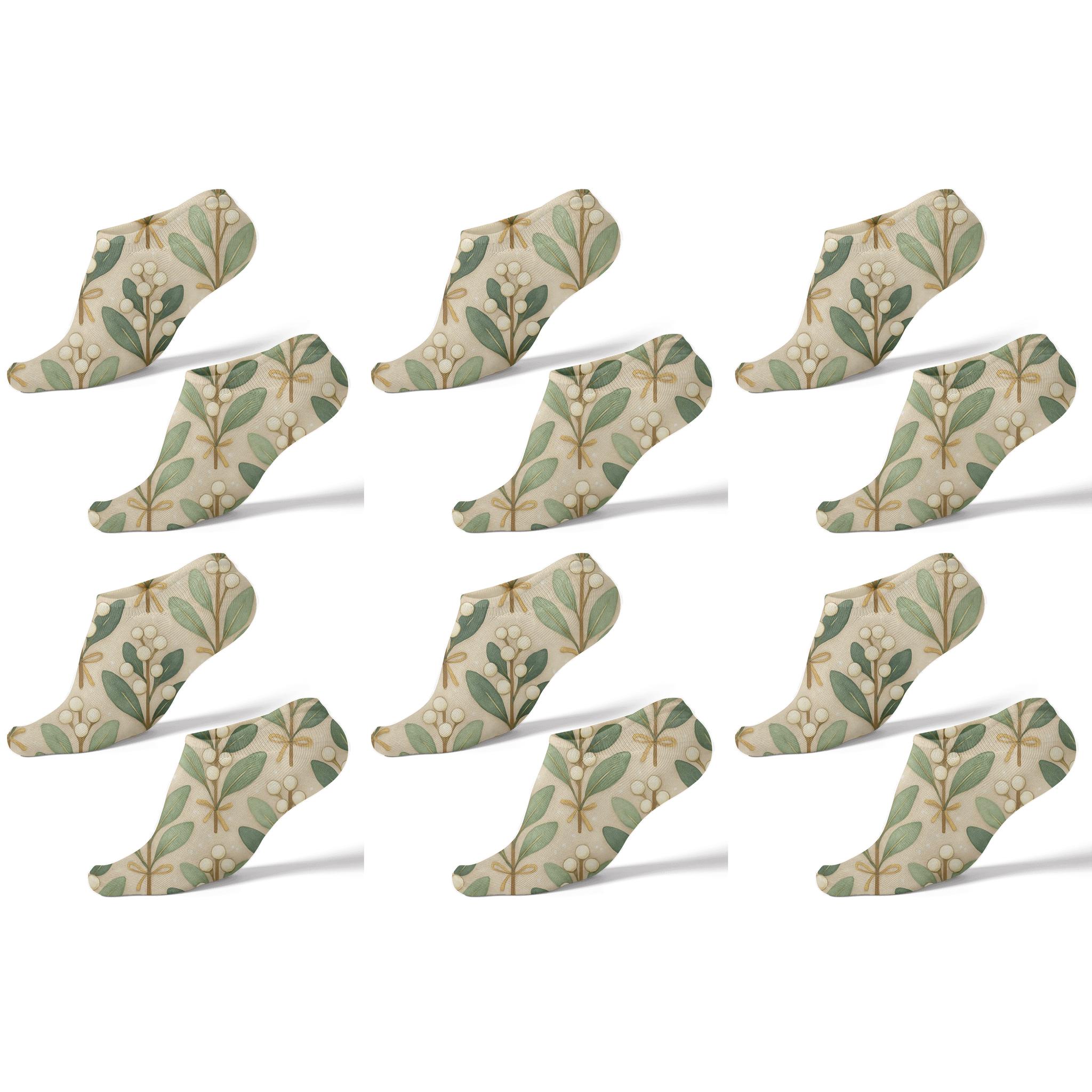 Chevron Pattern With Mistletoe Sprigs personalized ankle socks