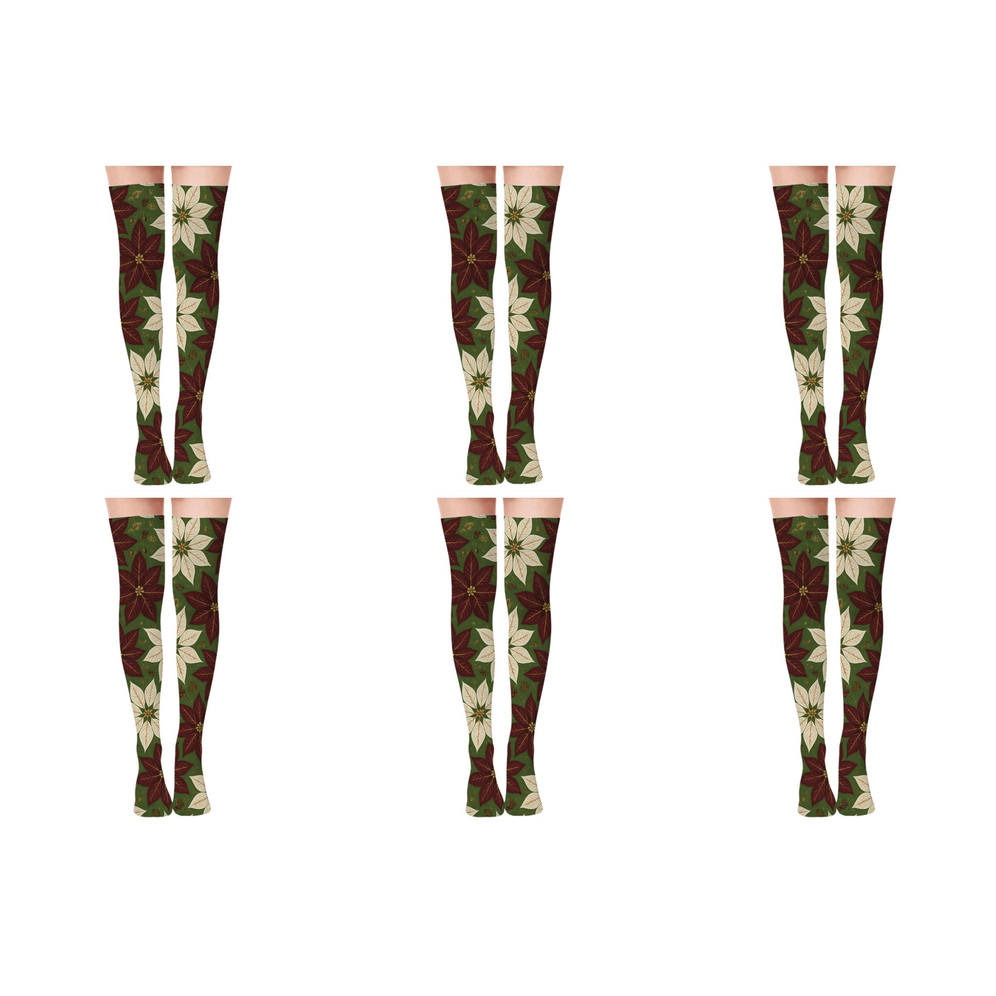 Poinsettia Star Bract Tessellation custom over-the-knee socks