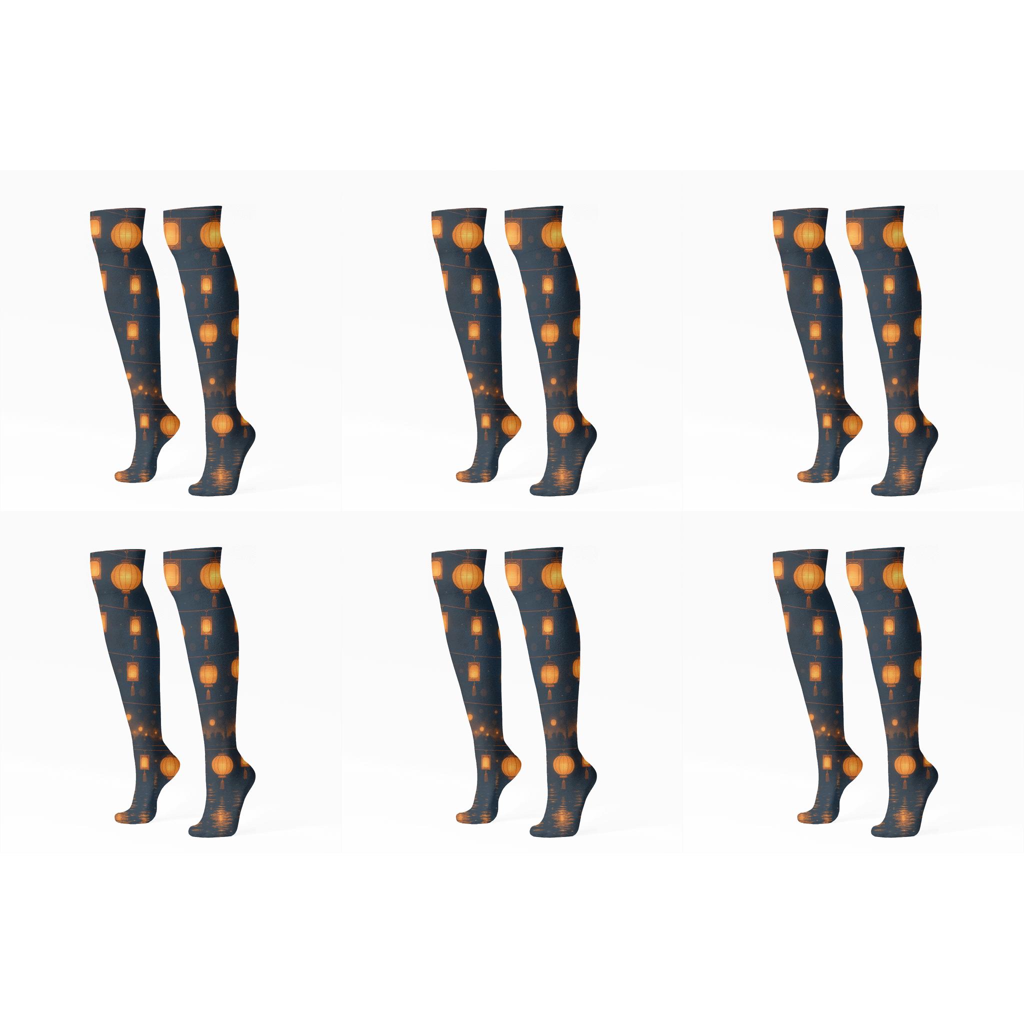 Twilight Garland With Lantern Glow trendy patterned knee-high socks