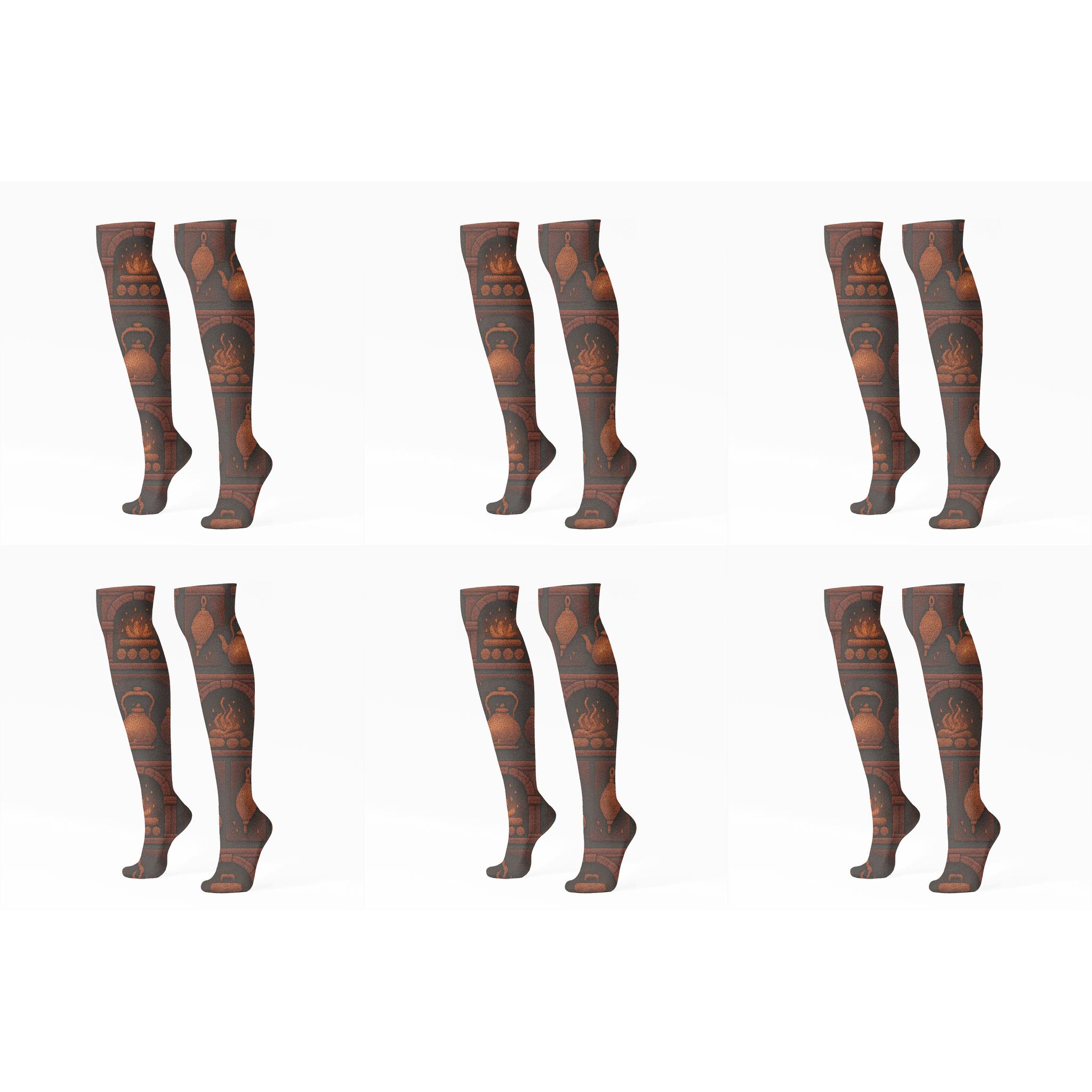 Hearth Tile Lattice With Heart Motif unique graphic knee-high socks