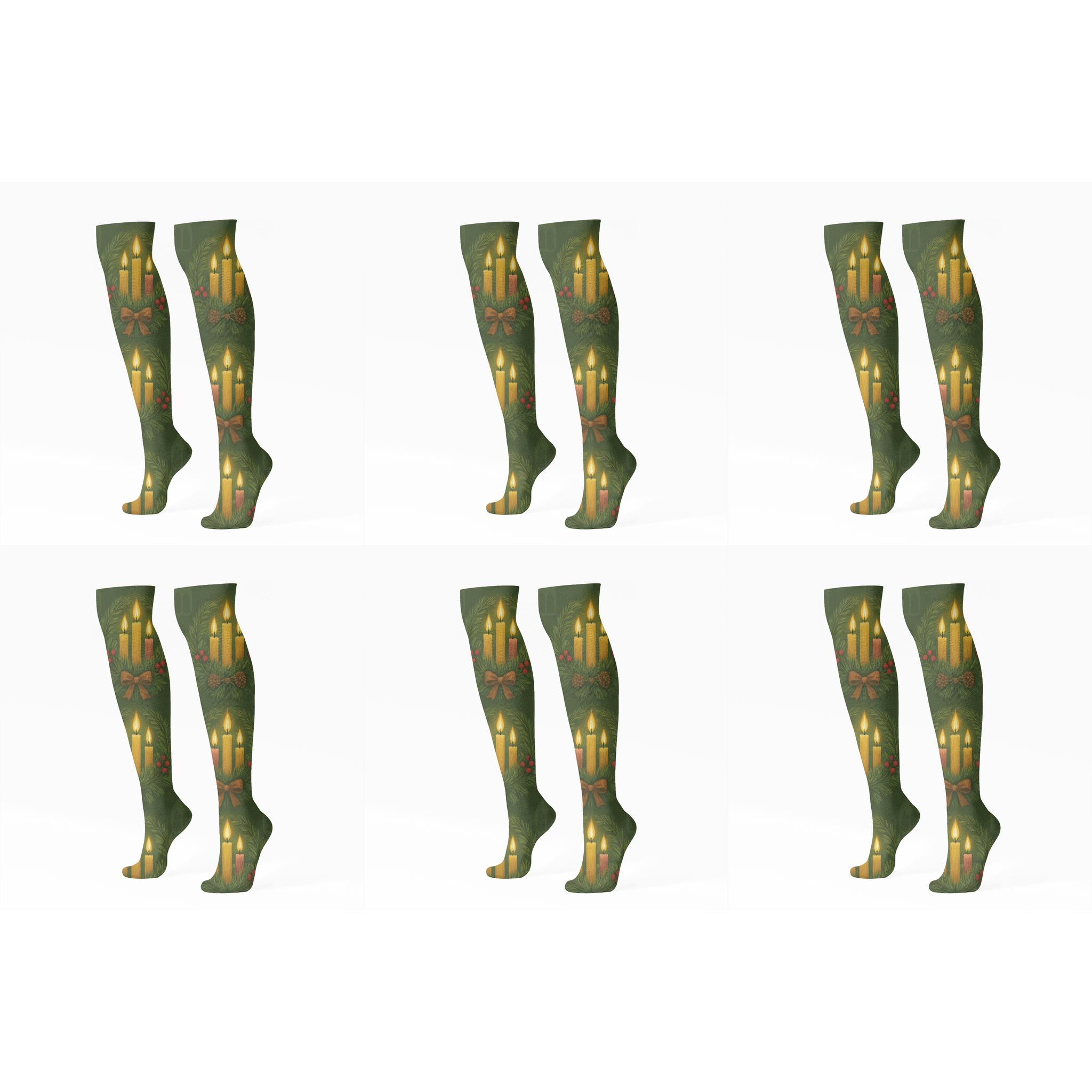 Handcrafted Evergreen-Advent Wreath Repeat trendy patterned knee-high socks