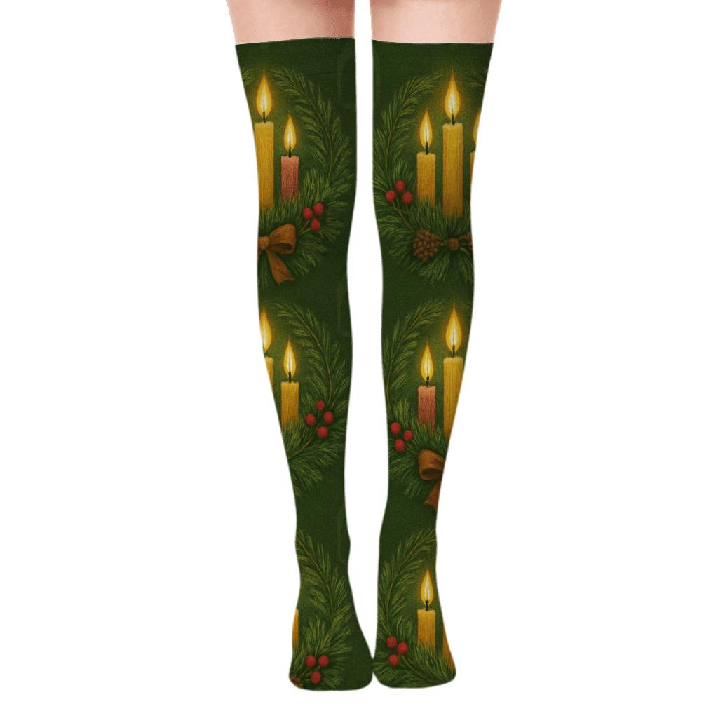 Handcrafted Evergreen-Advent Wreath Repeat trendy patterned over-the-knee socks